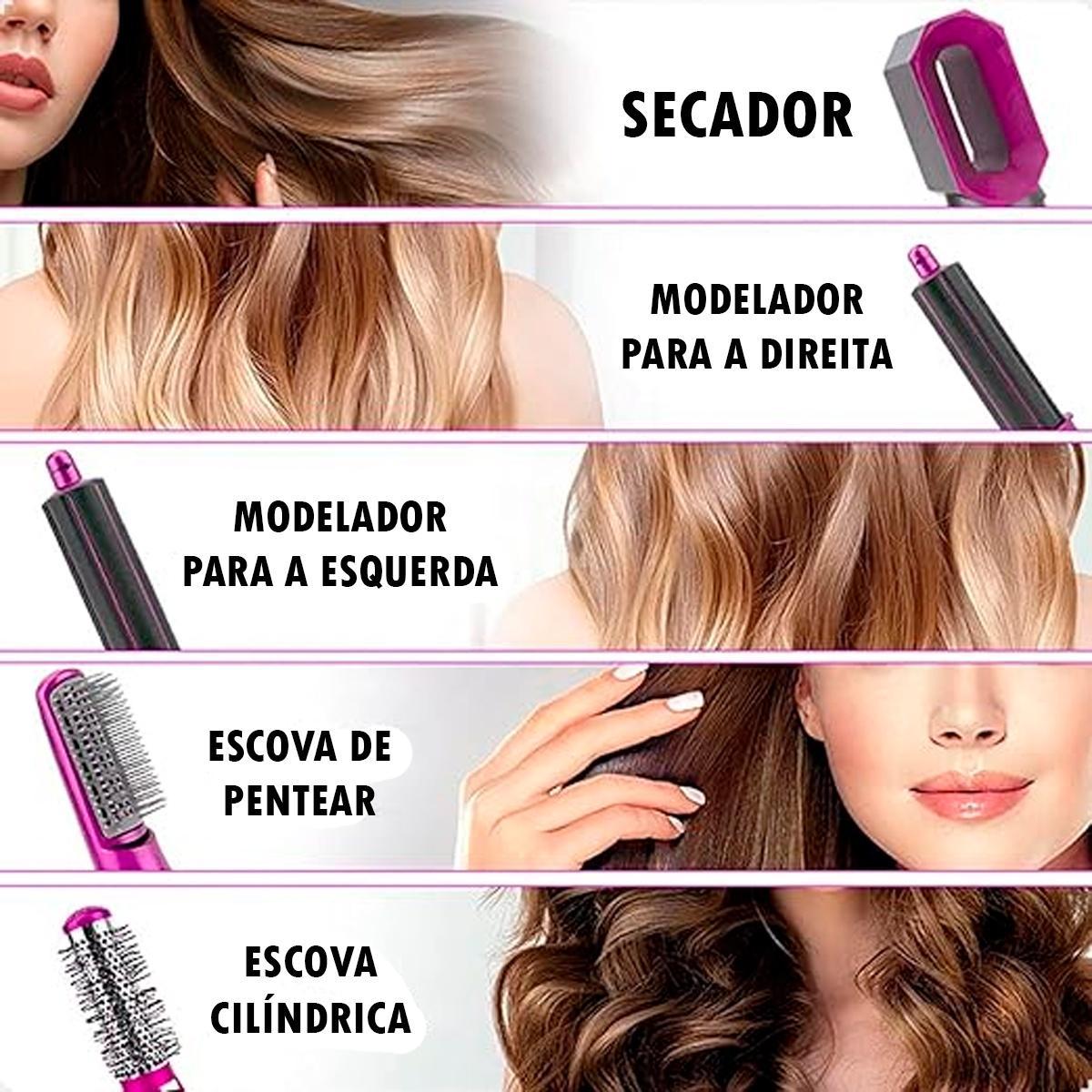 FRETE GRÁTIS - Escova Ellegance Deluxe Hair 5 em 1, Alisa, Seca, Modela, Faz Cachos e Anti-Frizz - BIVOLT (110v/220v)