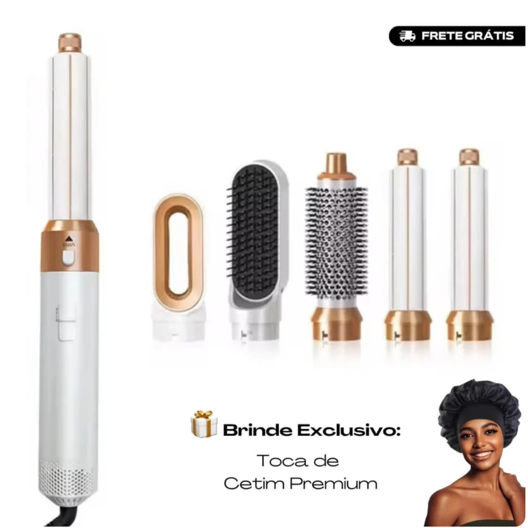 FRETE GRÁTIS - Escova Ellegance Deluxe Hair 5 em 1, Alisa, Seca, Modela, Faz Cachos e Anti-Frizz - BIVOLT (110v/220v)