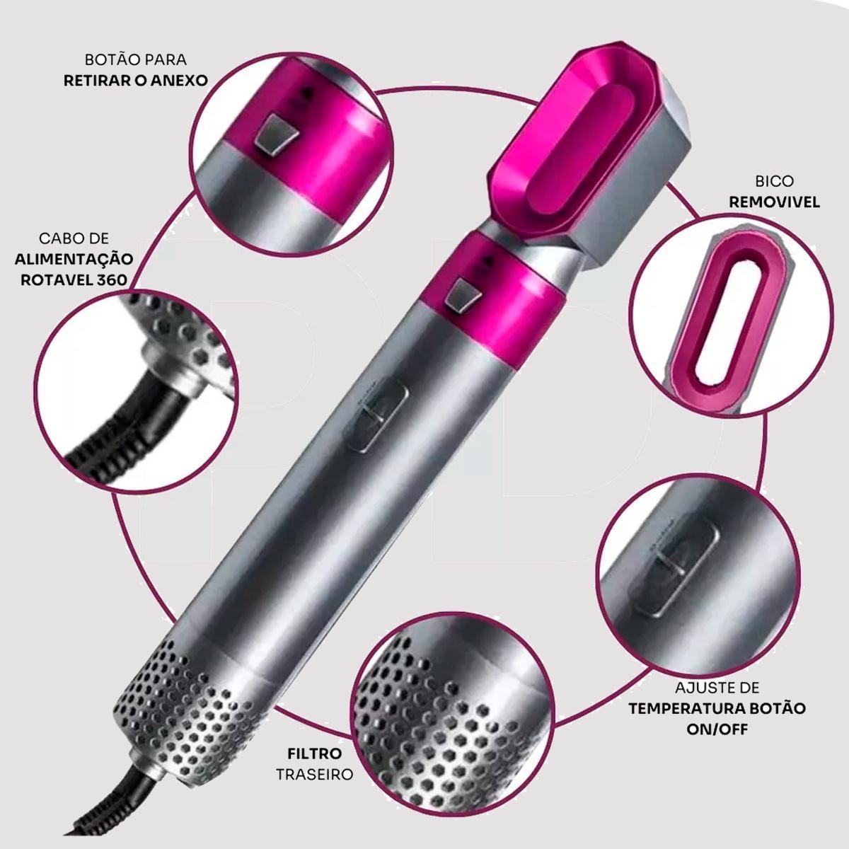 FRETE GRÁTIS - Escova Ellegance Deluxe Hair 5 em 1, Alisa, Seca, Modela, Faz Cachos e Anti-Frizz - BIVOLT (110v/220v)