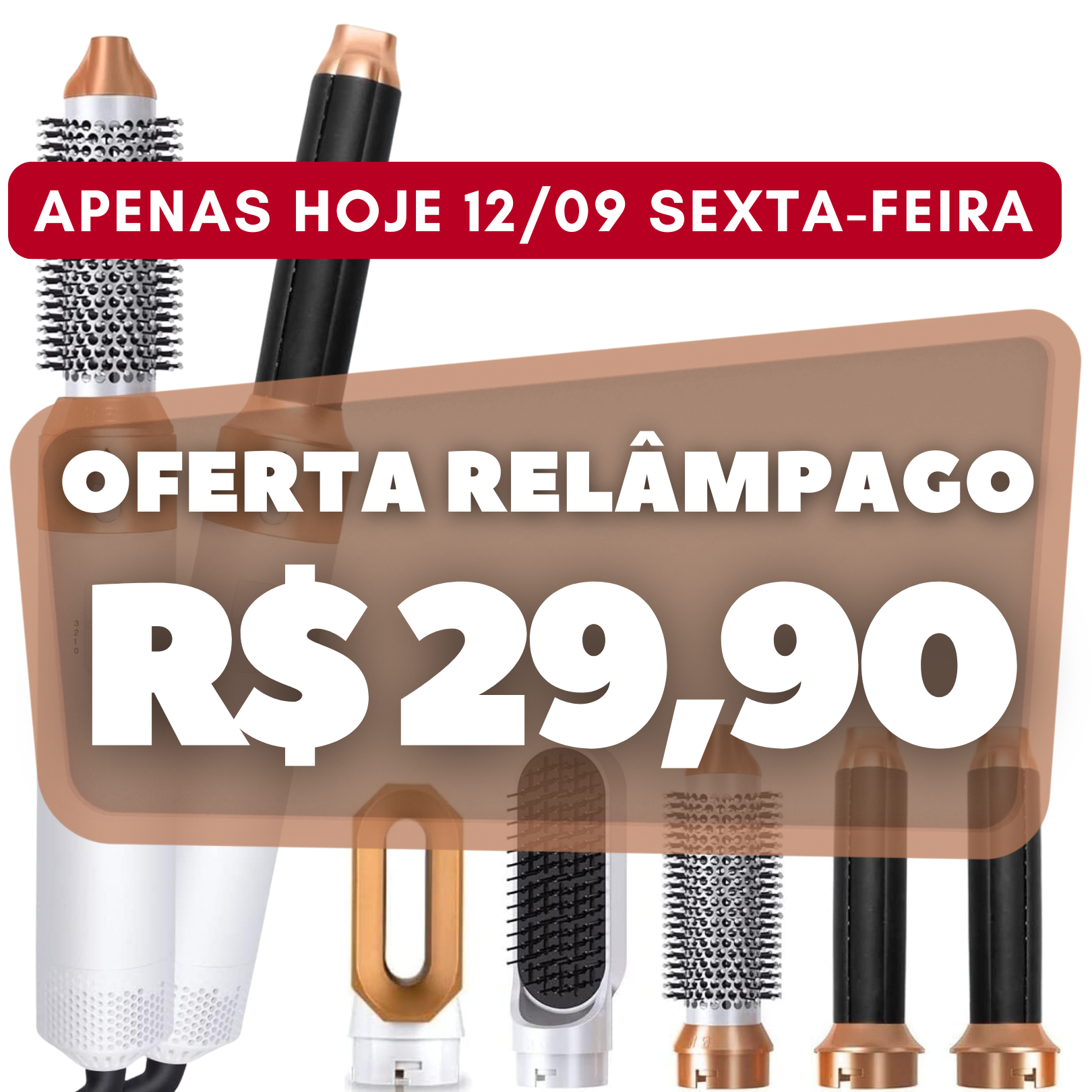 FRETE GRÁTIS - Escova Ellegance Deluxe Hair 5 em 1, Alisa, Seca, Modela, Faz Cachos e Anti-Frizz - BIVOLT (110v/220v)